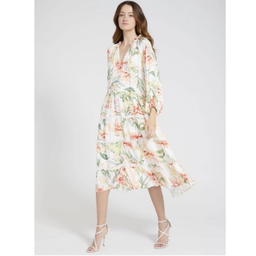 NWT Alice + Olivia Layla Floral Crochet Lace Trimmed Tiered MIDI Dress - Picture 4 of 11